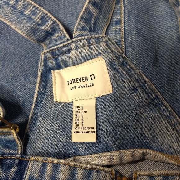 Forever 21 Overall Denim Dress Small Junior Mini Above Knee - Picture 3 of 4